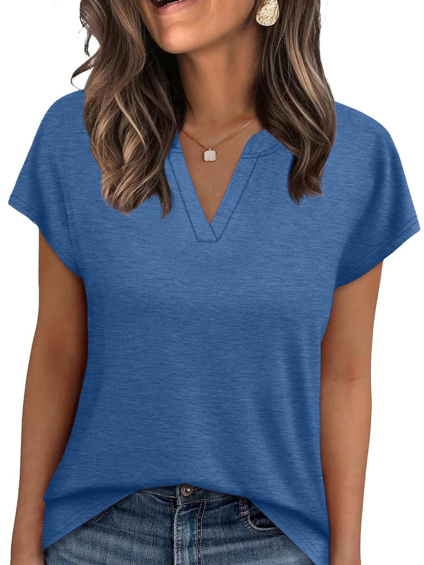 Notched Short Sleeve T-Shirt Peacock  Blue / S The Nichole Collection