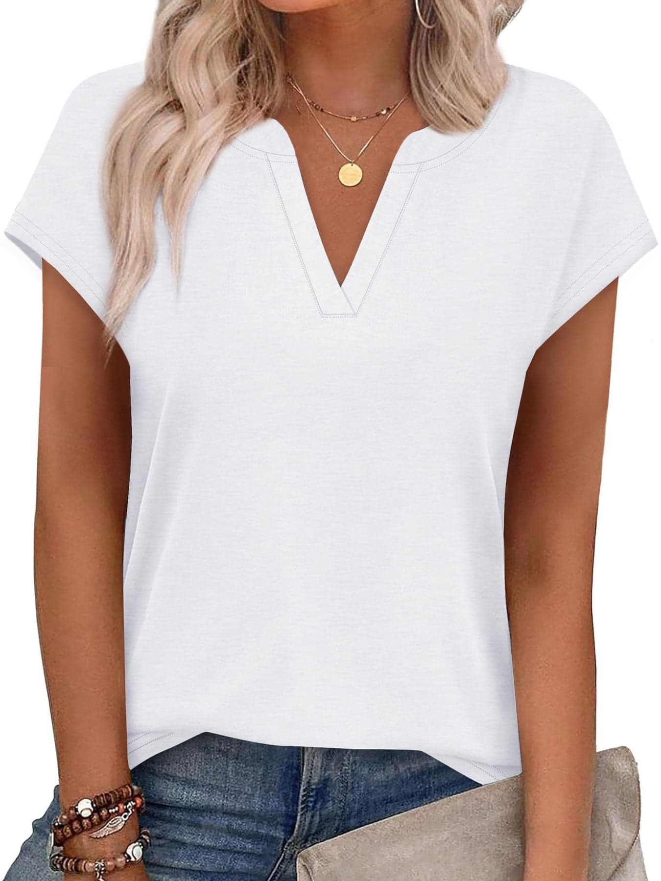 Notched Short Sleeve T-Shirt White / S The Nichole Collection
