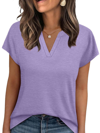 Notched Short Sleeve T-Shirt Purple / S The Nichole Collection