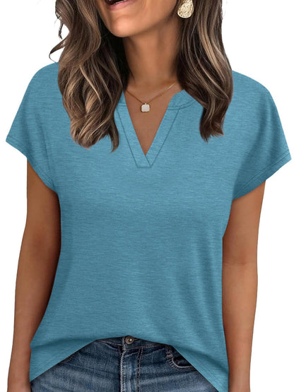 Notched Short Sleeve T-Shirt Blue / S The Nichole Collection