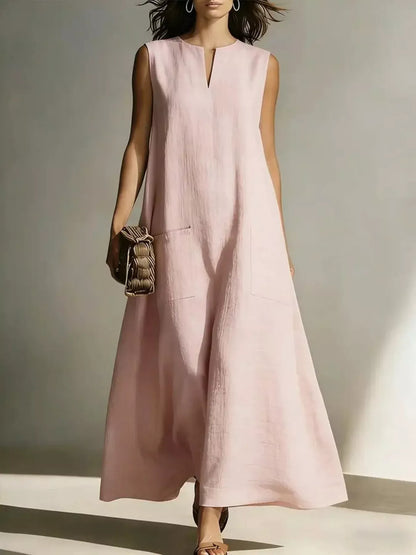 Notched Sleeveless Maxi Dress Pink / S The Nichole Collection