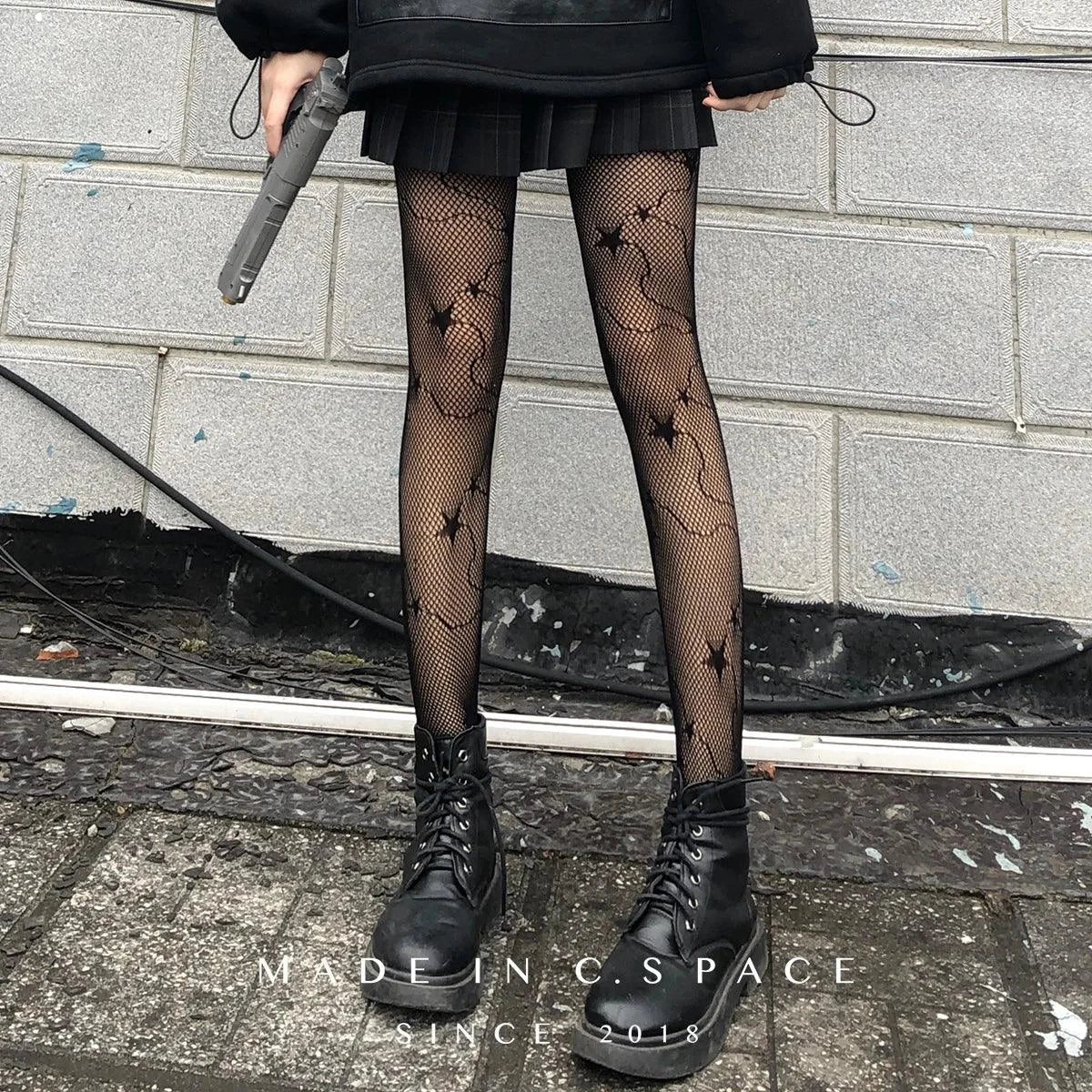 Nylon Fishnet Pantyhose with Floral Pattern Pantyhose 5 meteor / one size Nylon
