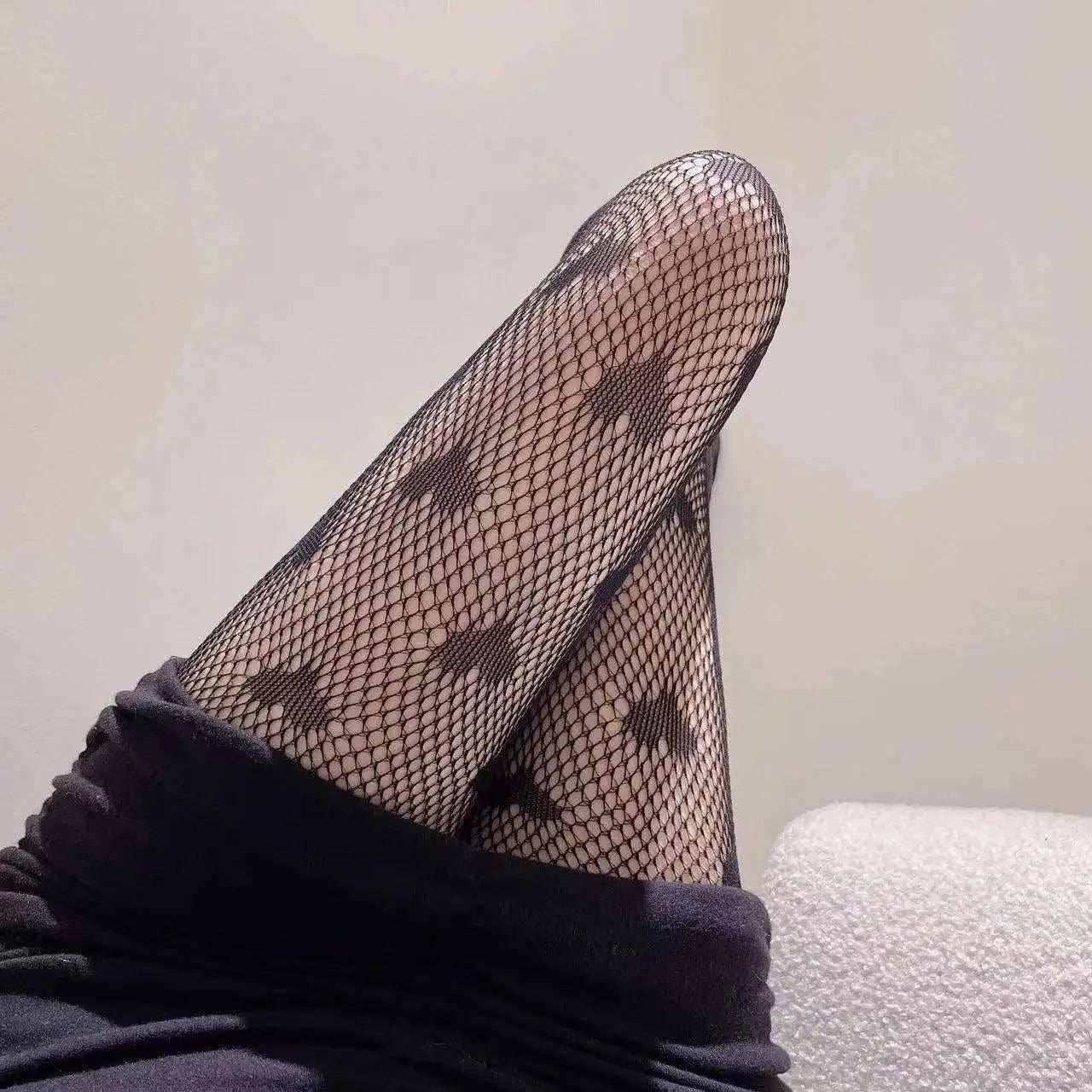 Nylon Fishnet Pantyhose with Floral Pattern Pantyhose 8 small heart / one size Nylon