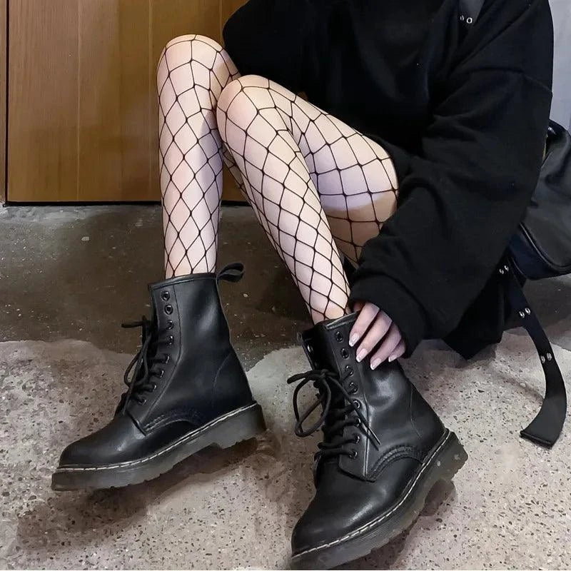 Nylon Fishnet Pantyhose with Floral Pattern Pantyhose 1 large mesh black / one size Nylon
