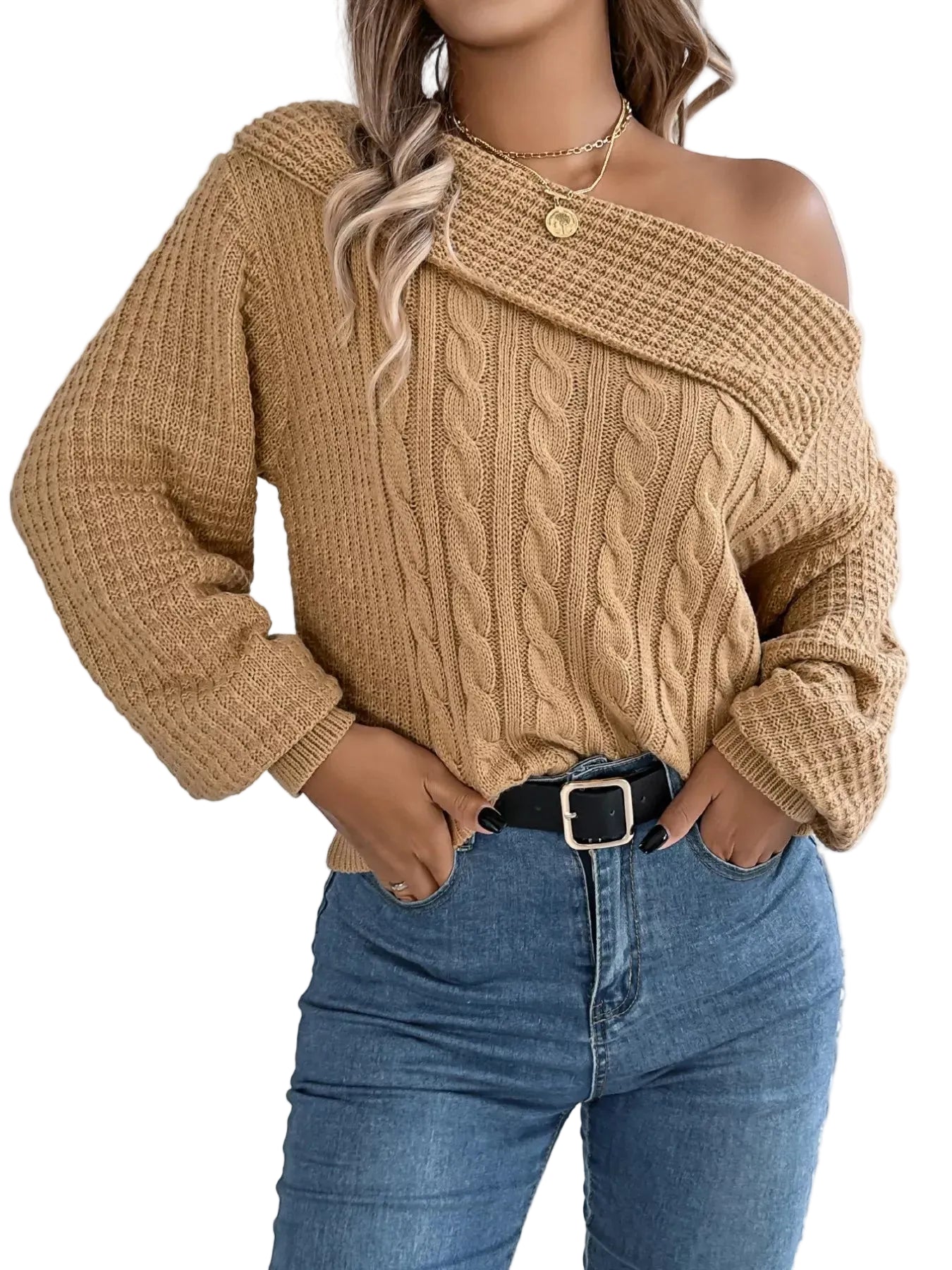 Off-Shoulder Cable Knit Sweater The Nichole Collection - Official Site