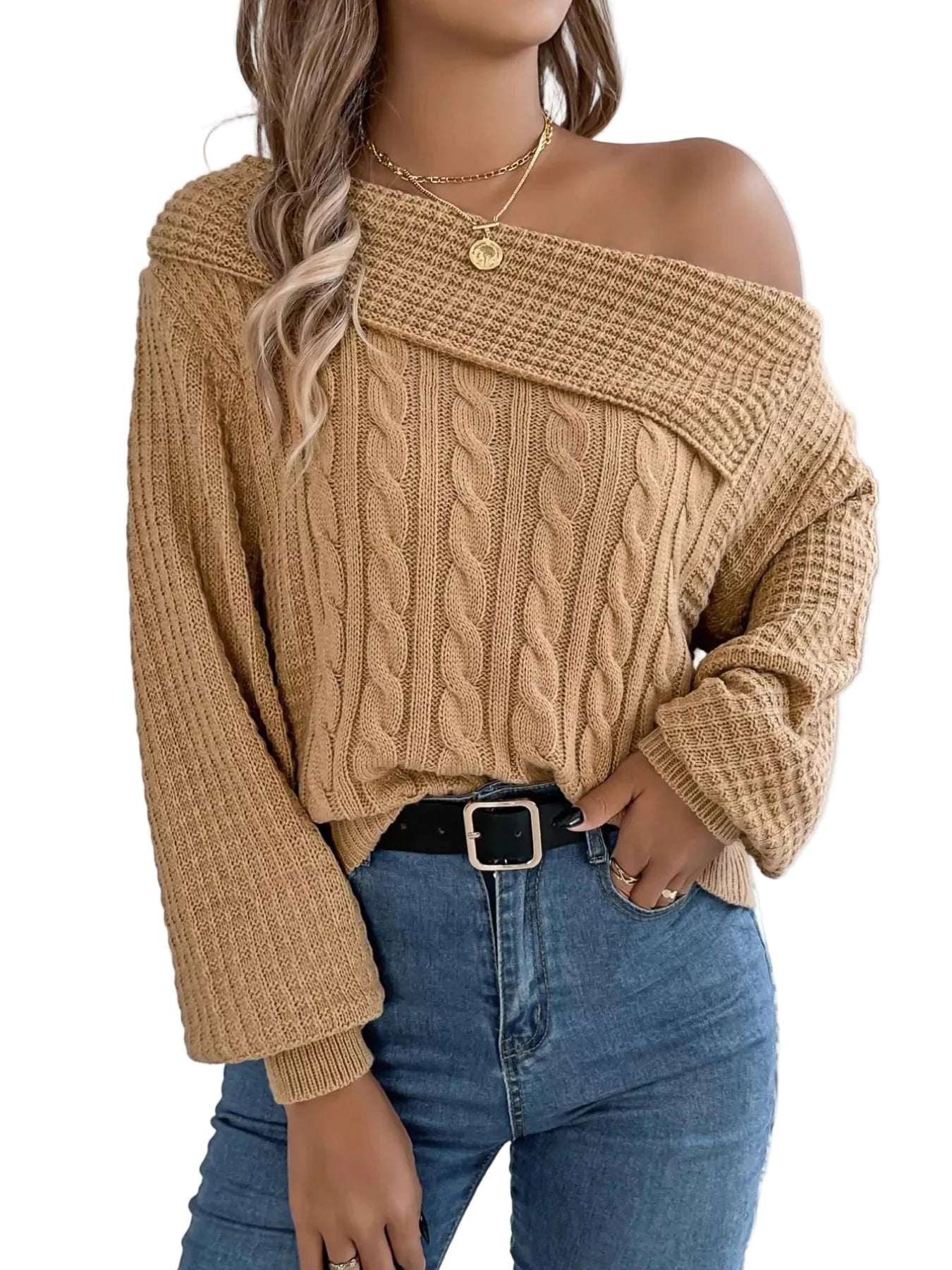 Off-Shoulder Cable Knit Sweater The Nichole Collection - Official Site