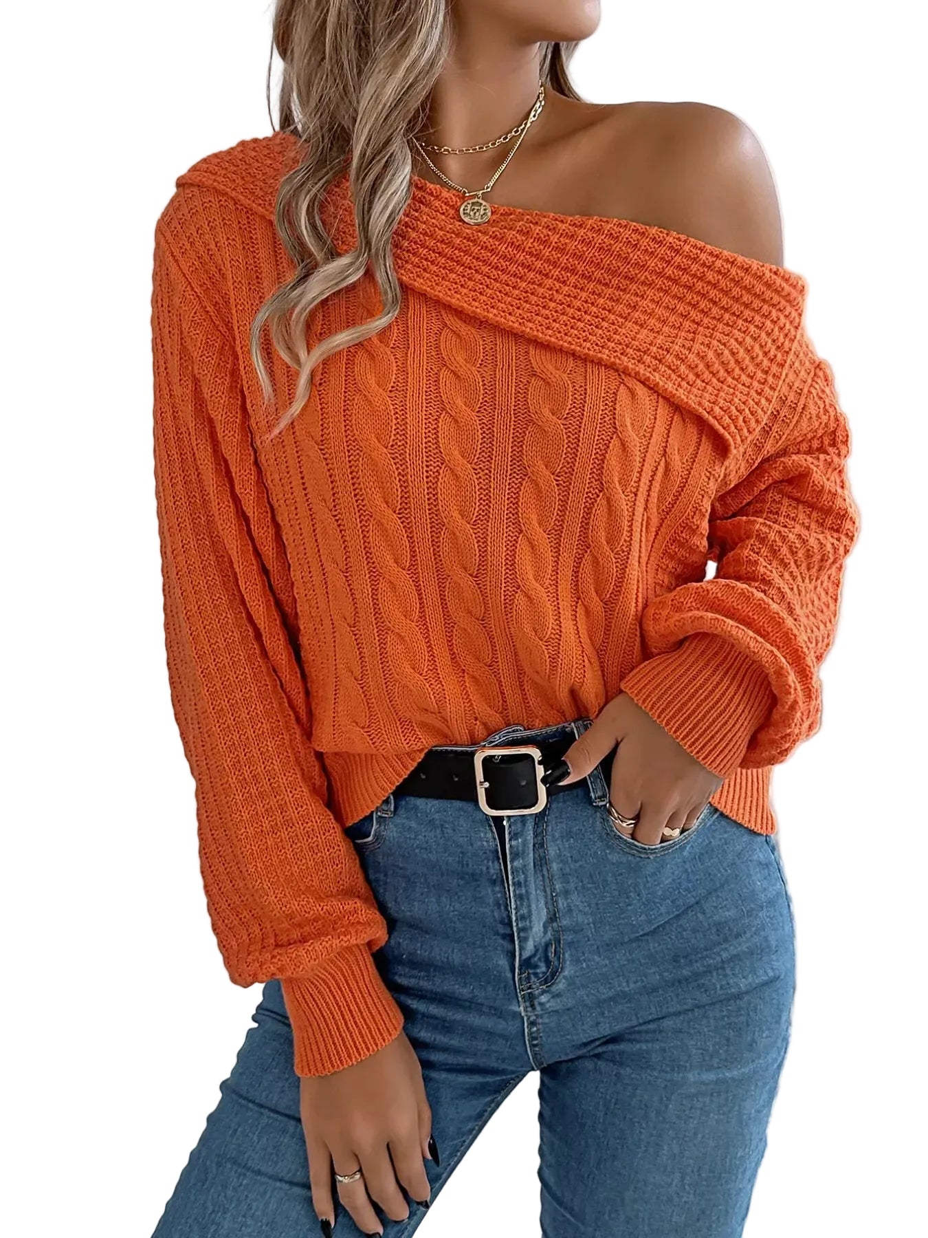 Off-Shoulder Cable Knit Sweater The Nichole Collection - Official Site