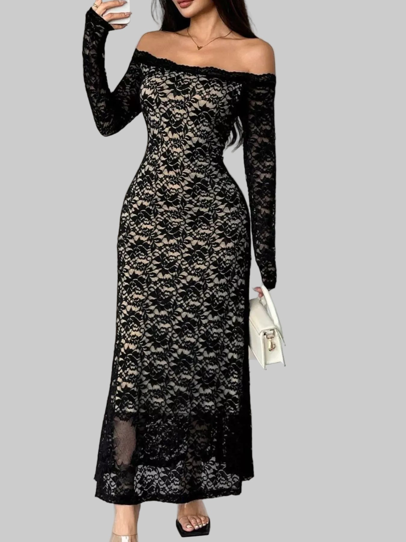 Off-Shoulder Lace Maxi Dress The Nichole Collection