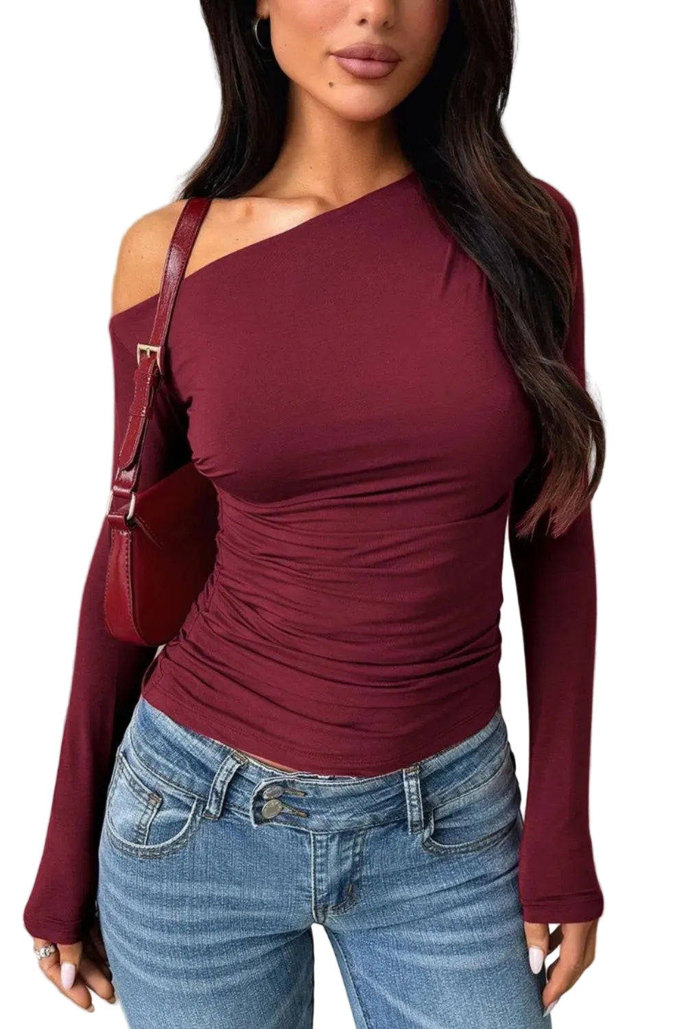 Off Shoulder Long Sleeve Top Burgundy / S Shirts & Tops The Nichole Collection - Official Site