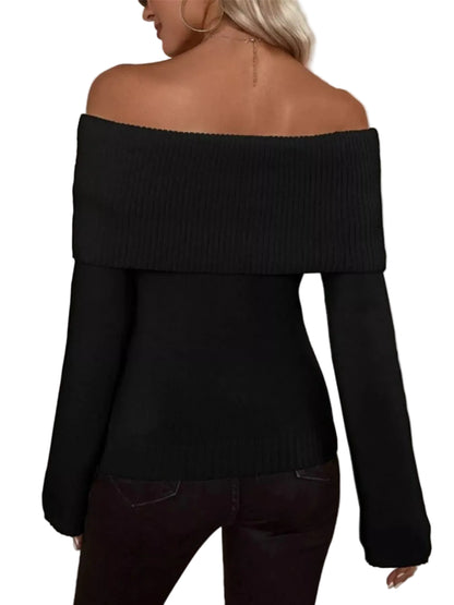Off-Shoulder Ribbed Knit Sweater The Nichole Collection - Official Site