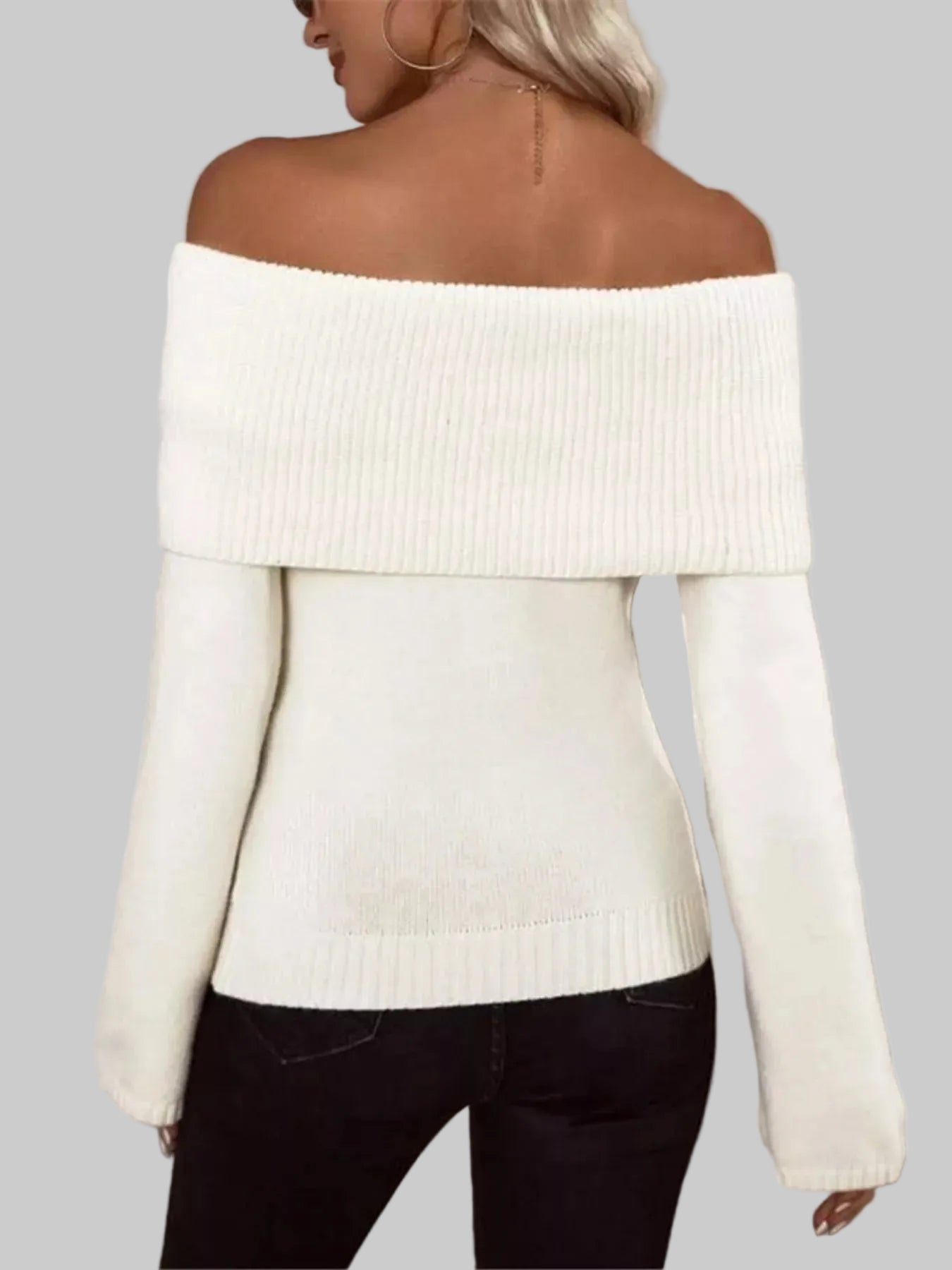 Off-Shoulder Ribbed Knit Sweater The Nichole Collection - Official Site