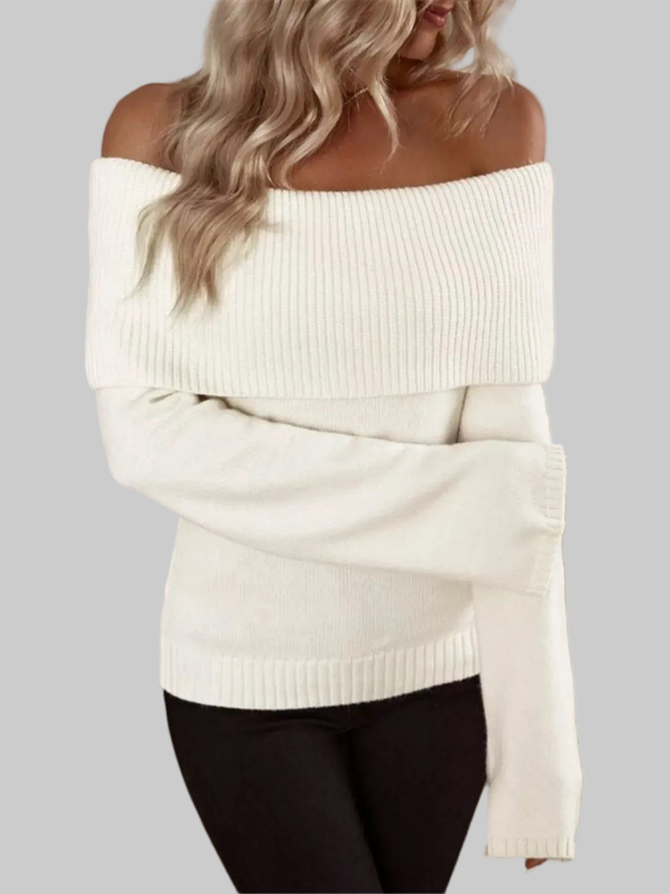 Off-Shoulder Ribbed Knit Sweater The Nichole Collection - Official Site