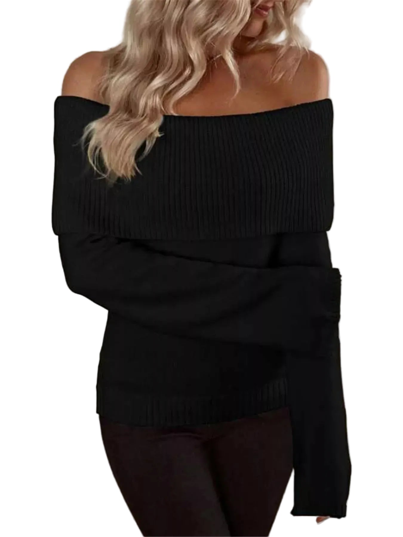 Off-Shoulder Ribbed Knit Sweater The Nichole Collection - Official Site