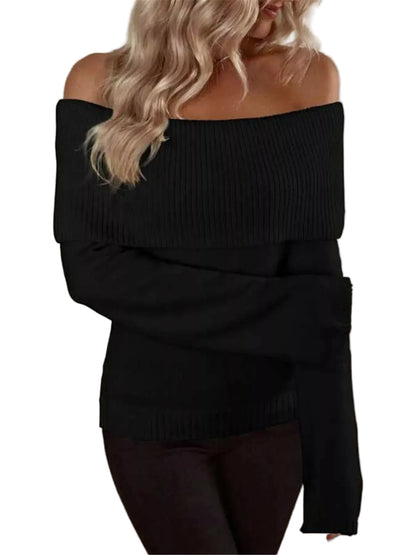 Off-Shoulder Ribbed Knit Sweater The Nichole Collection - Official Site