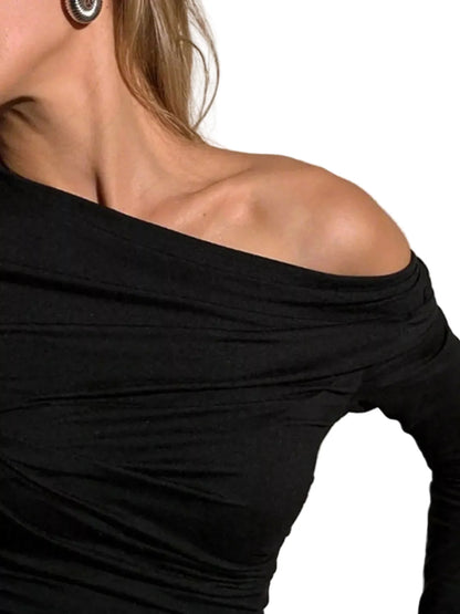 Off-Shoulder Ruched Long Sleeve T-Shirt Shirts & Tops The Nichole Collection - Official Site