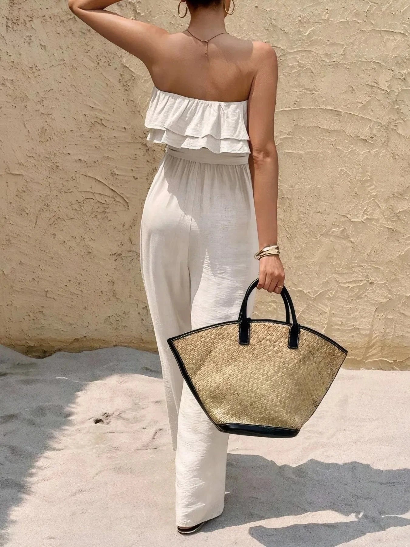 Off-Shoulder Ruffled Wide Leg Jumpsuit The Nichole Collection