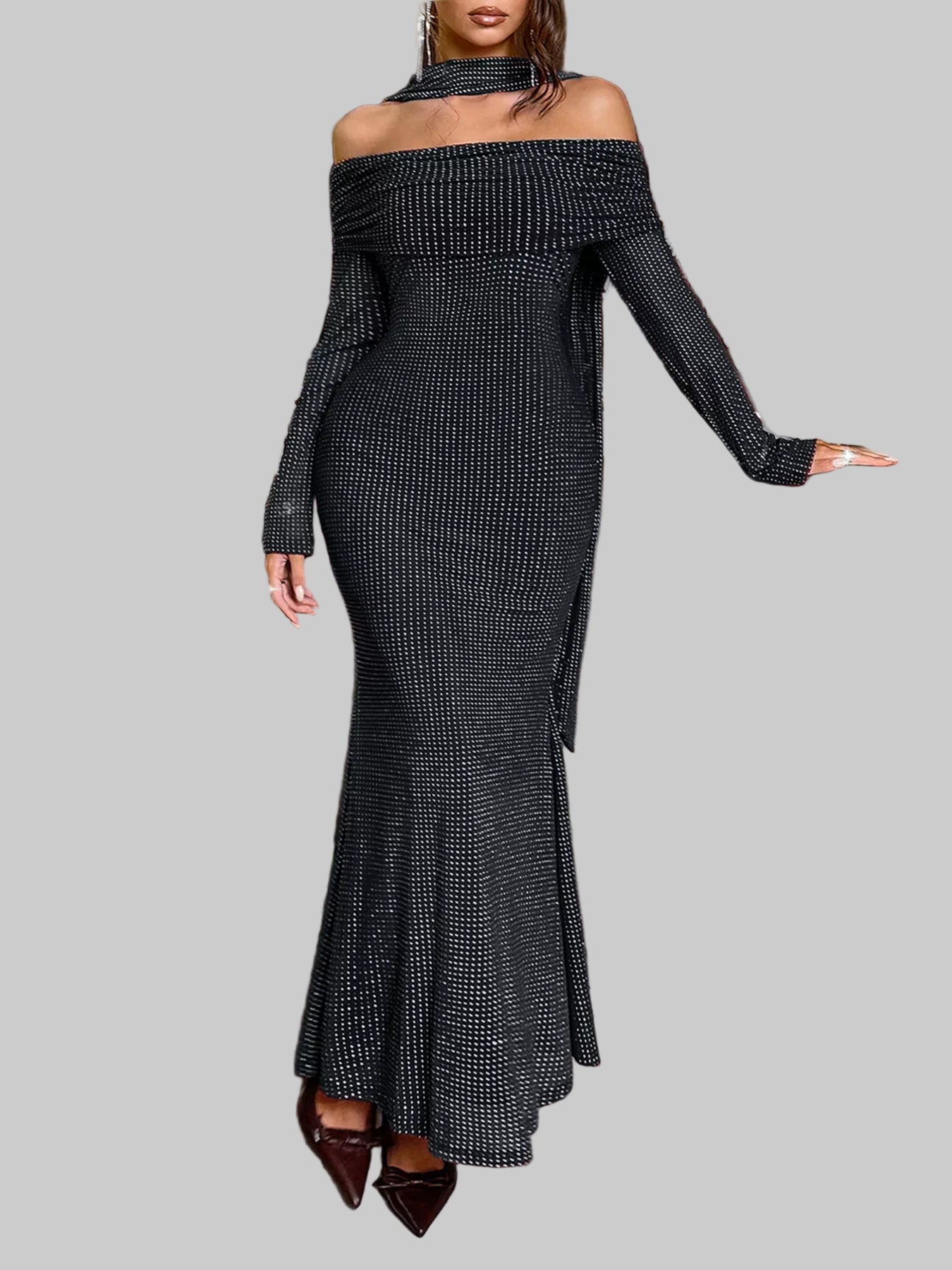 Off-Shoulder Scarf Bodycon Maxi Dress Dresses Black / S The Nichole Collection