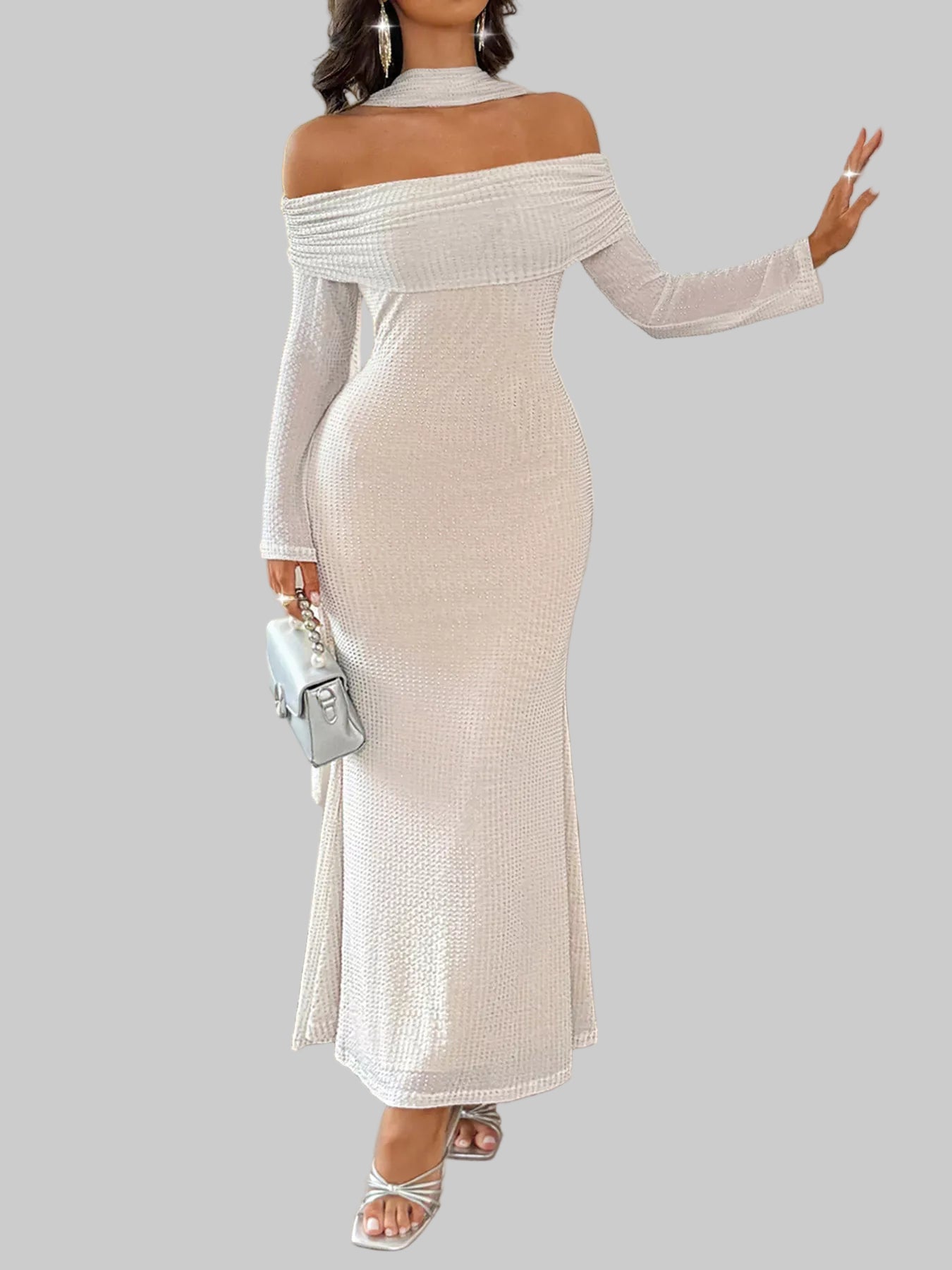 Off-Shoulder Scarf Bodycon Maxi Dress Dresses The Nichole Collection