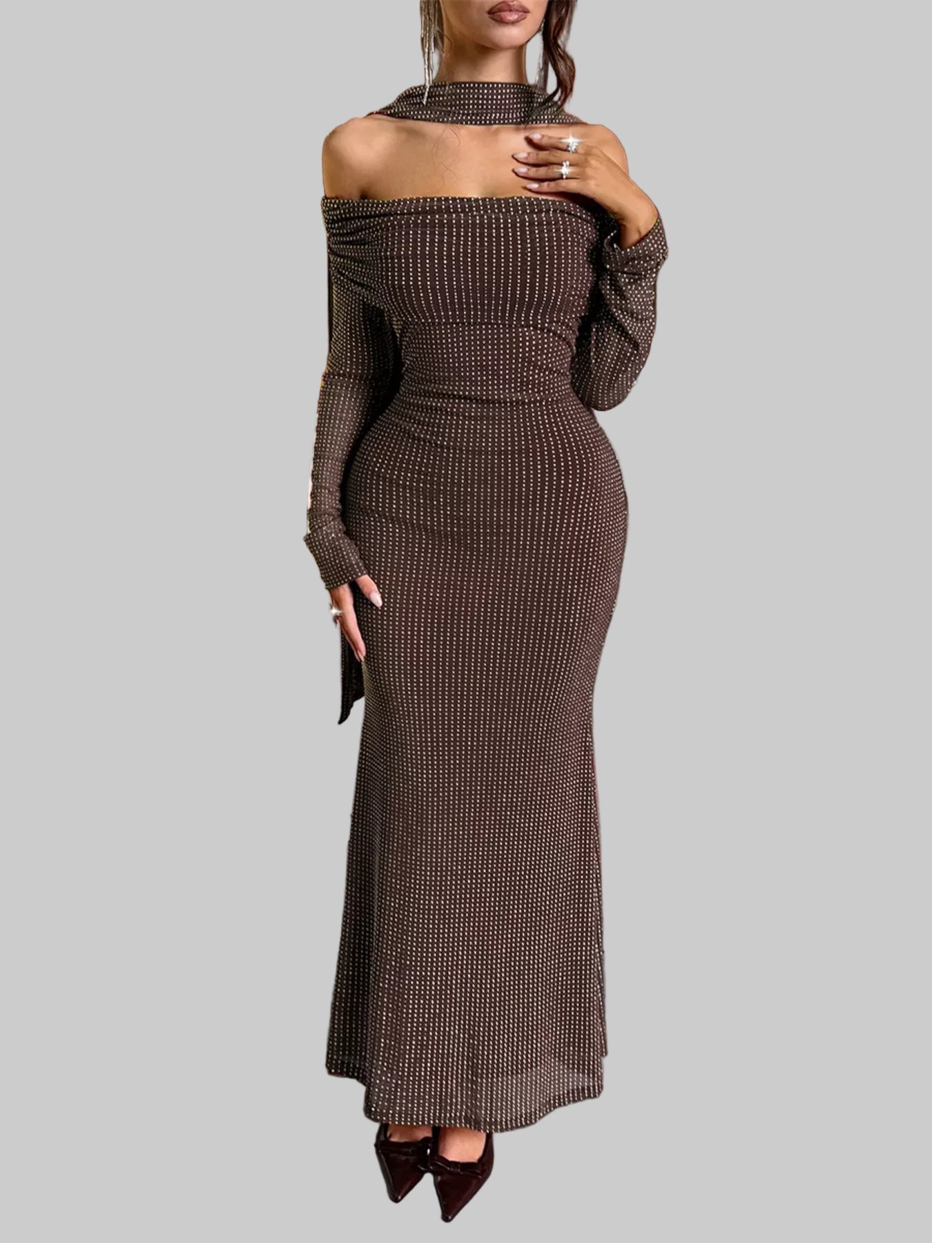Off-Shoulder Scarf Bodycon Maxi Dress The Nichole Collection