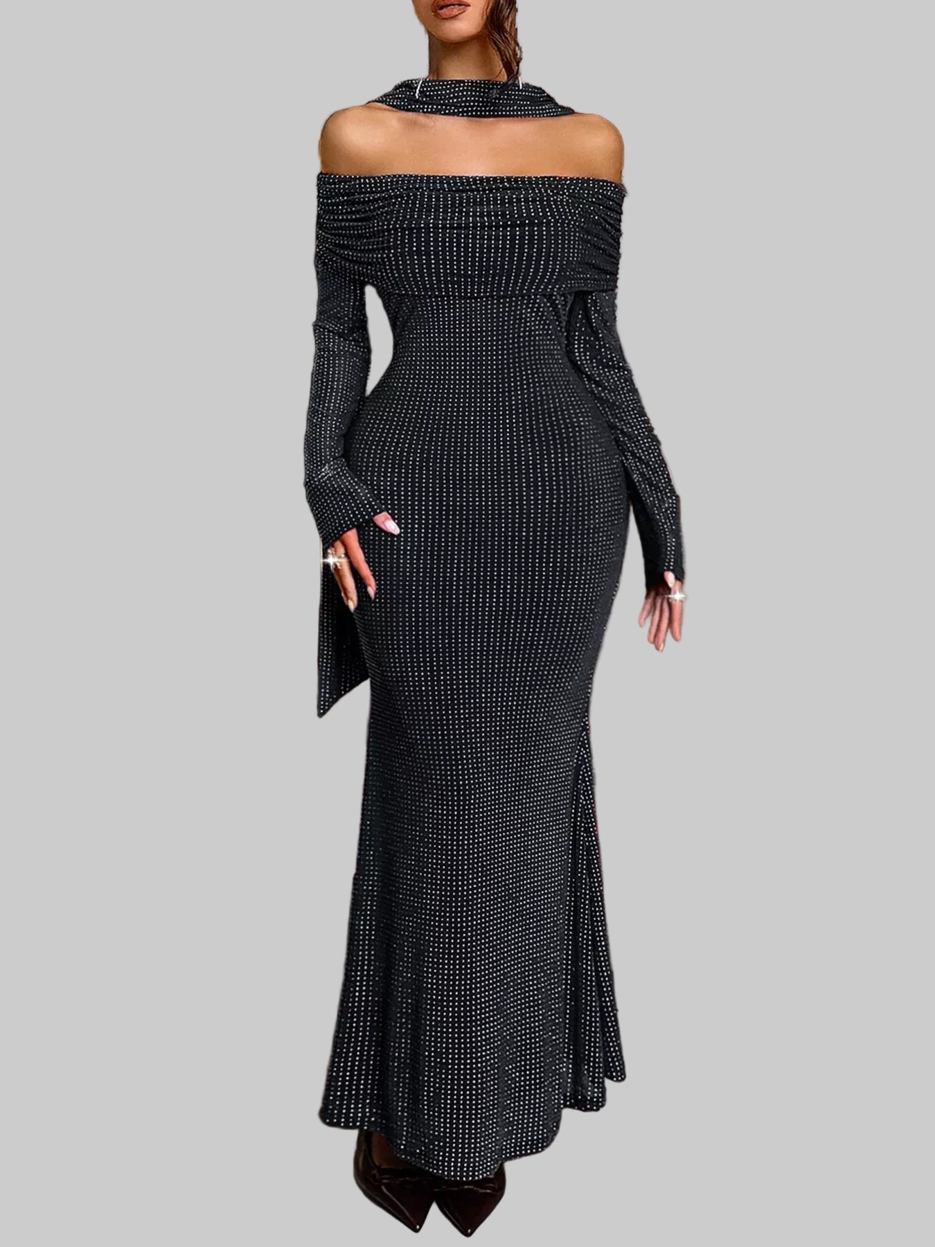 Off-Shoulder Scarf Bodycon Maxi Dress The Nichole Collection