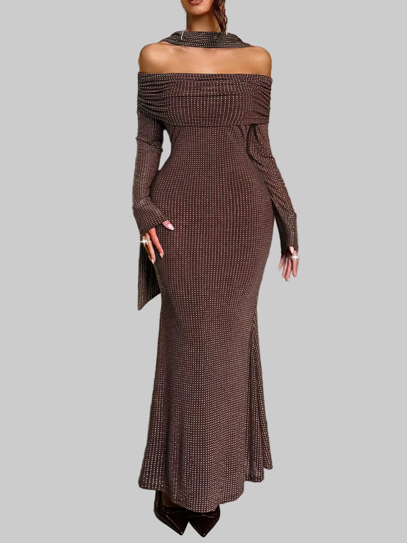 Off-Shoulder Scarf Bodycon Maxi Dress The Nichole Collection