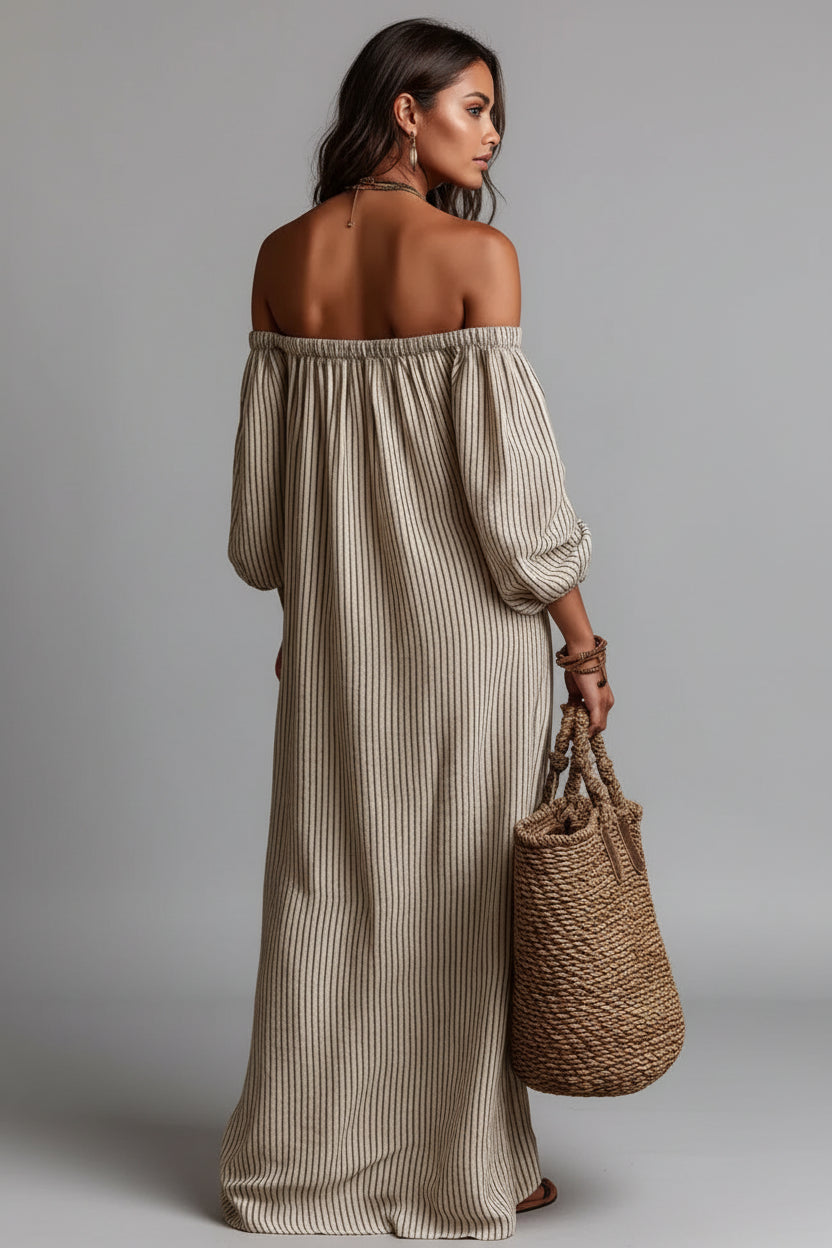 Off Shoulder Striped Boho Maxi Dress Jumpsuits & Rompers The Nichole Collection