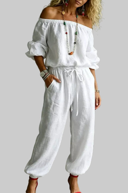 Off-Shoulder Top and Pants Set White / S The Nichole Collection - Official Site