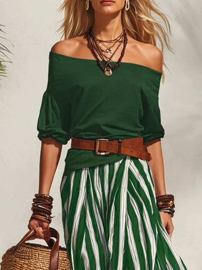 Off Shoulder Top and Striped Maxi Skirt Set The Nichole Collection