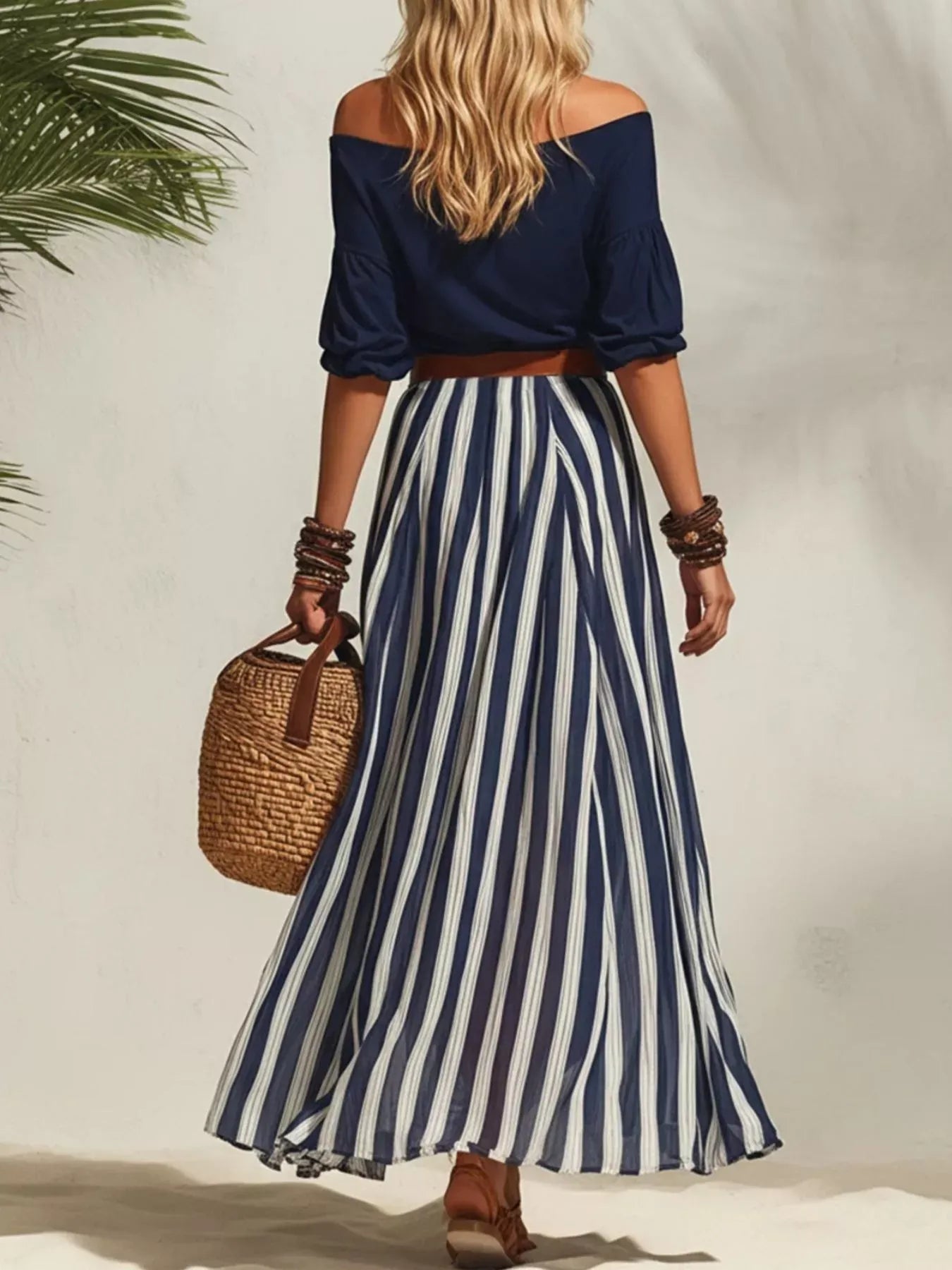 Off Shoulder Top and Striped Maxi Skirt Set The Nichole Collection