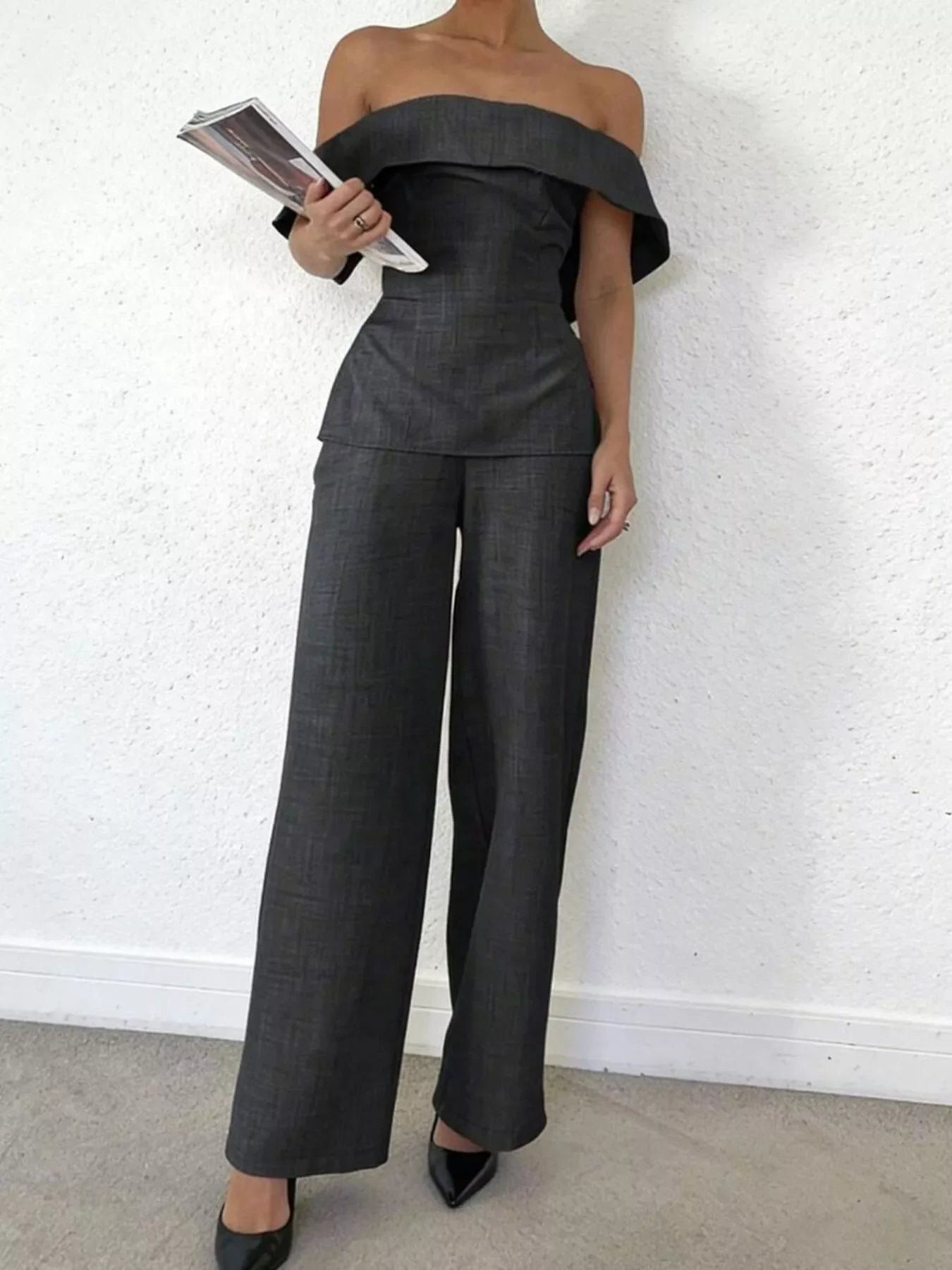 Off-Shoulder Top and Wide-Leg Pants Set The Nichole Collection - Official Site