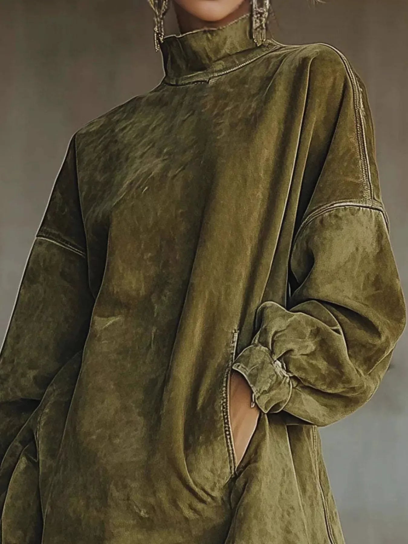 Olive Fringe Mock Neck Tunic Dress Dresses The Nichole Collection