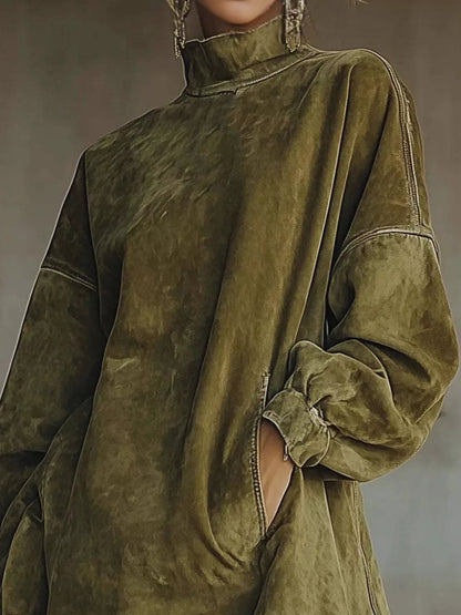 Olive Fringe Mock Neck Tunic Dress Dresses The Nichole Collection