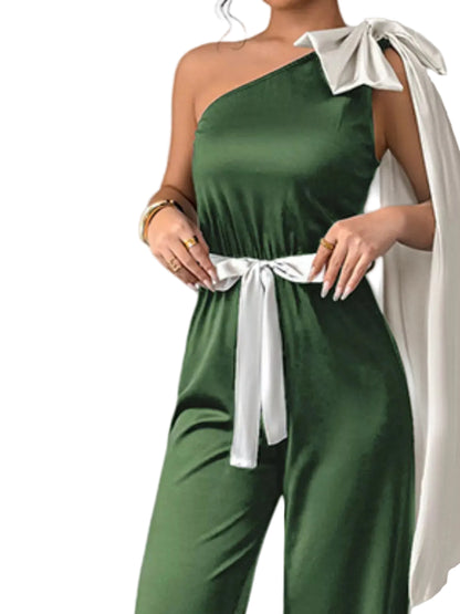 One-Shoulder Bowknot Wide Leg Jumpsuit The Nichole Collection