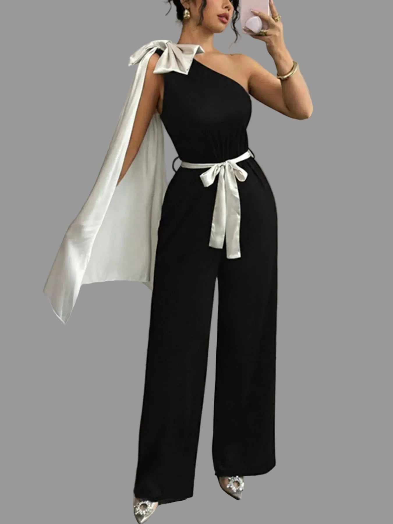 One-Shoulder Bowknot Wide Leg Jumpsuit The Nichole Collection