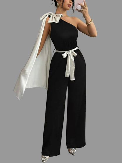 One-Shoulder Bowknot Wide Leg Jumpsuit The Nichole Collection