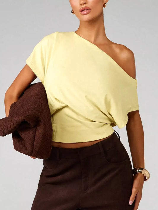 One Shoulder Crop T-Shirt Yellow / S The Nichole Collection - Official Site