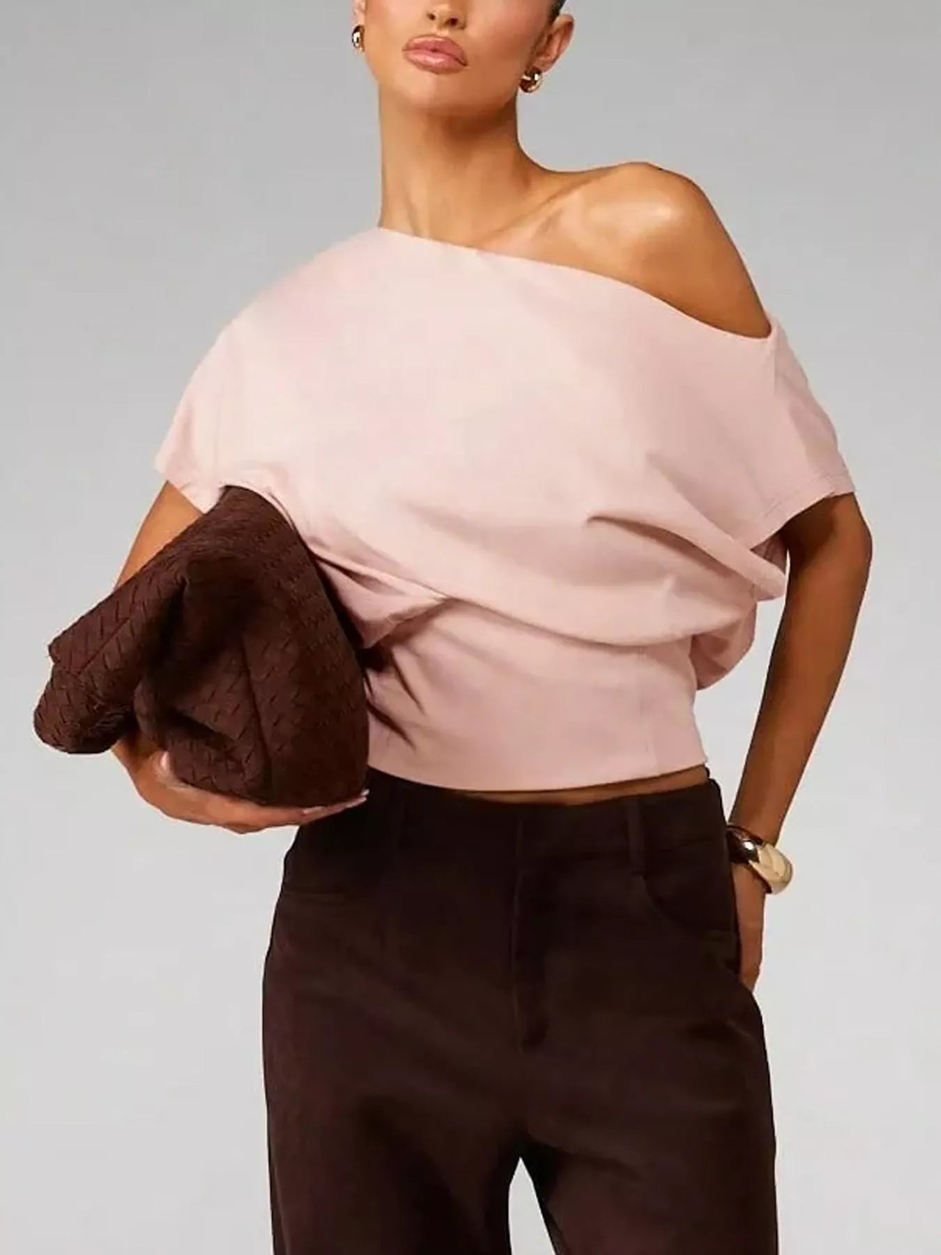 One Shoulder Crop T-Shirt Pink / S The Nichole Collection - Official Site