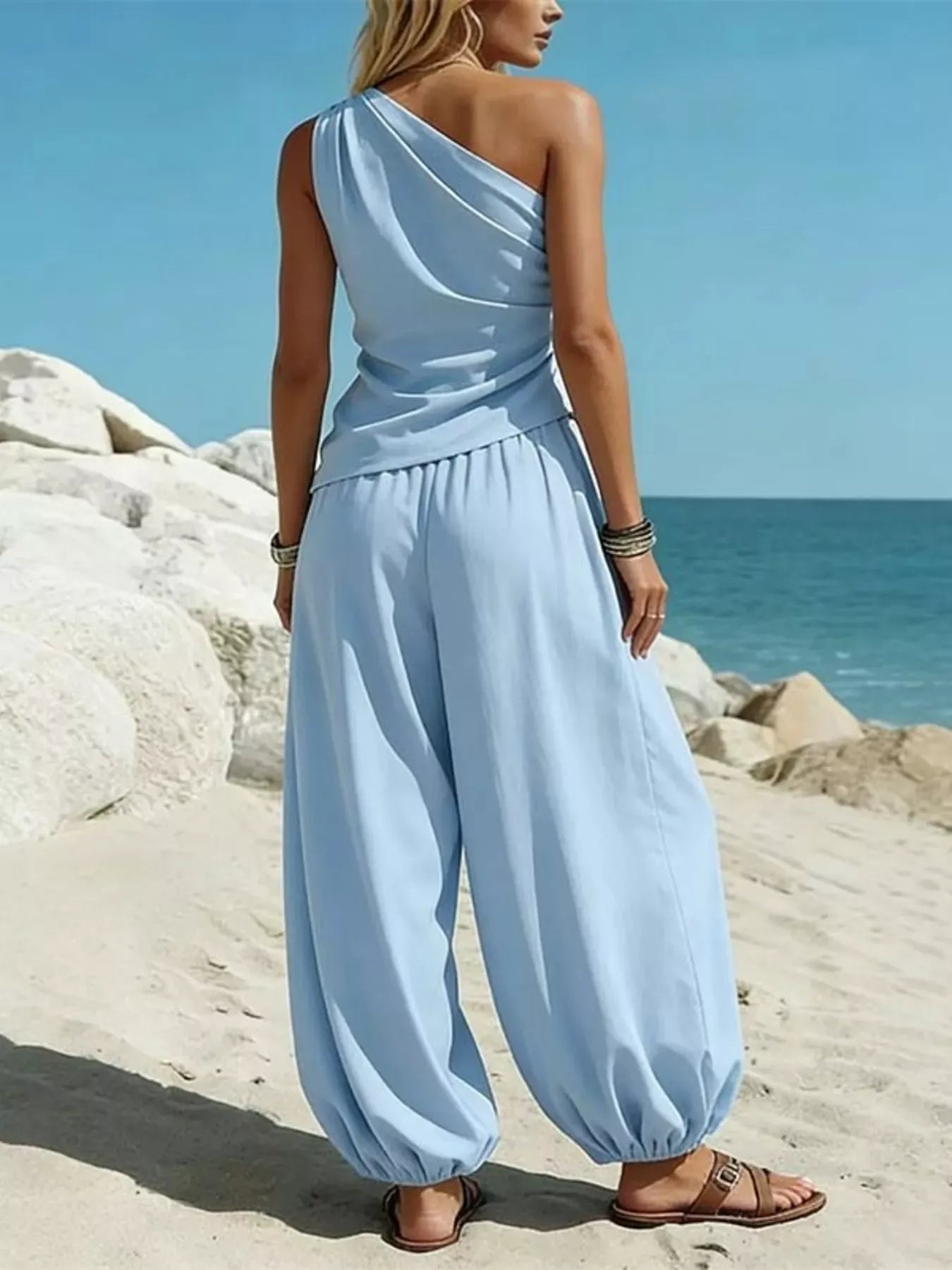 One-Shoulder Top and Wide-Leg Pants Set The Nichole Collection