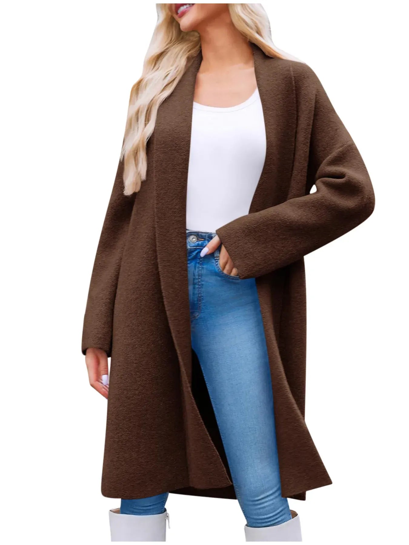 Open Front Longline Coat Brown / S The Nichole Collection