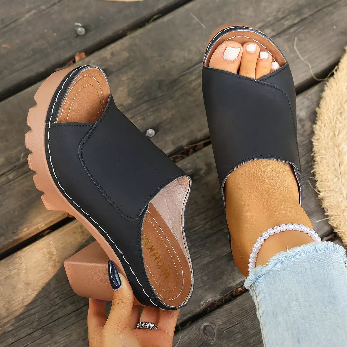 Open Toe Block Heels Sandals Black / 36 The Nichole Collection - Official Site