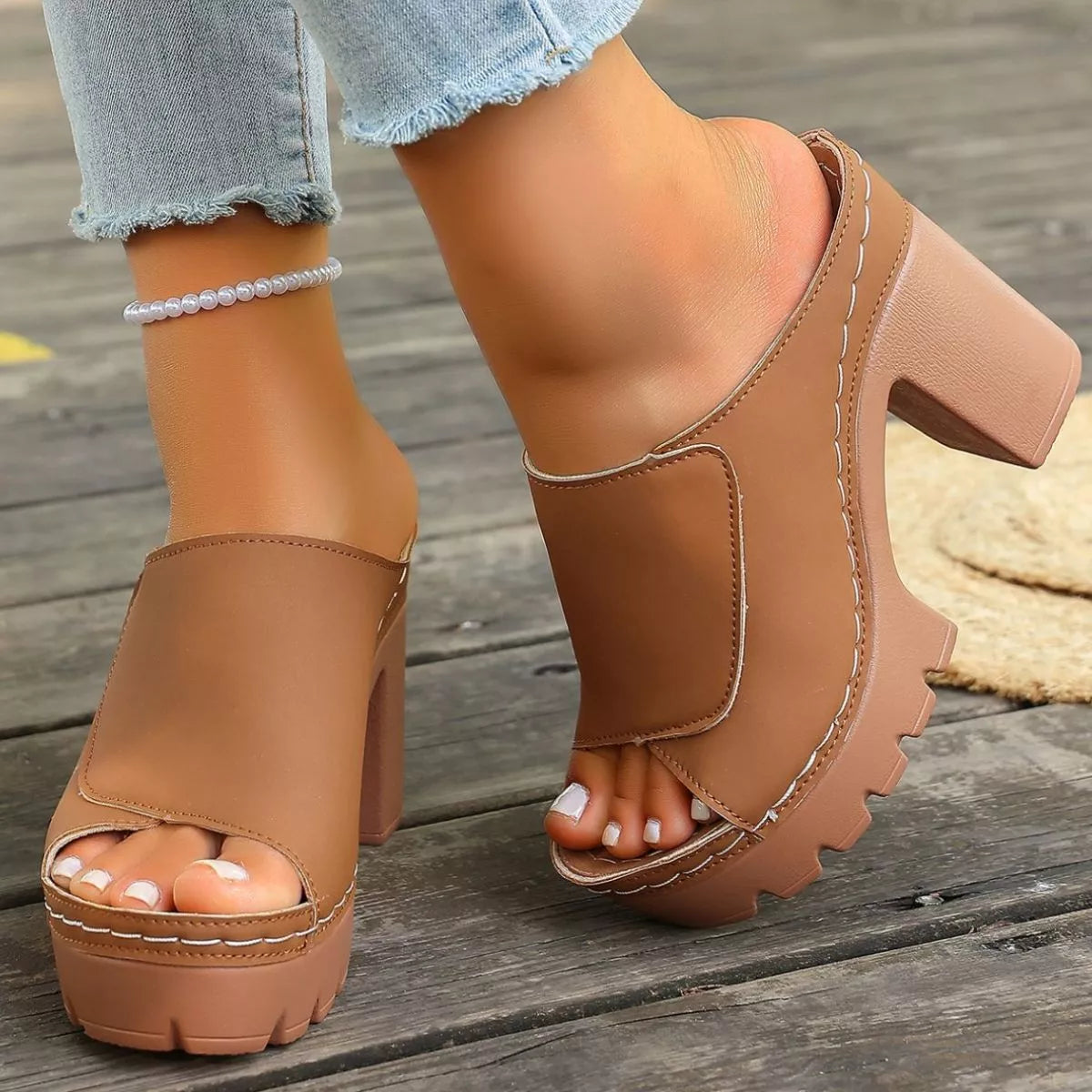 Open Toe Block Heels Sandals Brown / 36 The Nichole Collection - Official Site