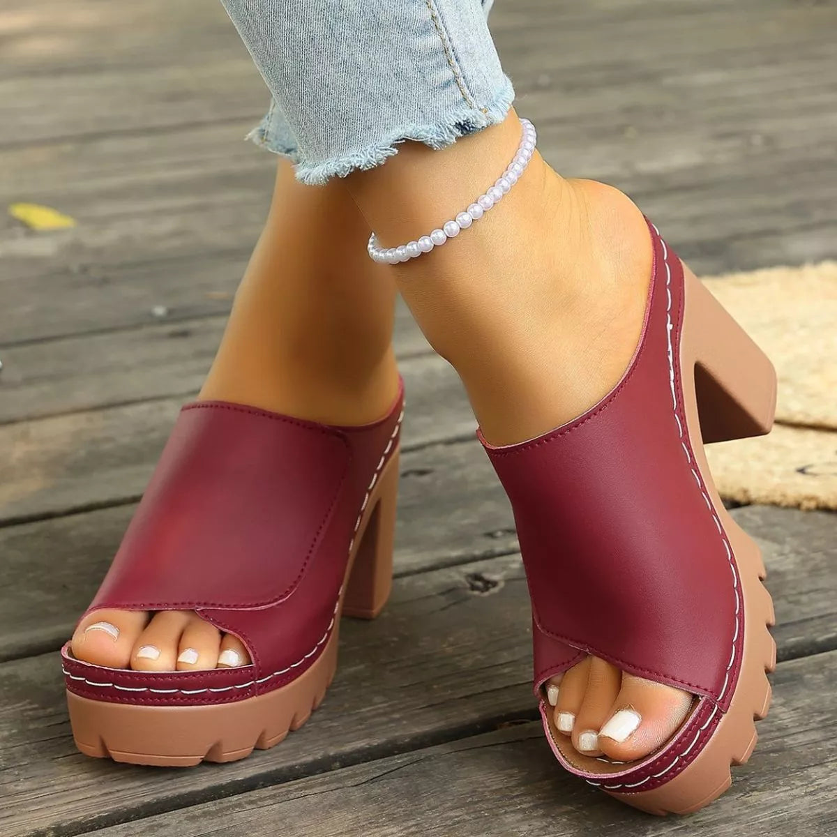 Open Toe Block Heels Sandals Red / 36 The Nichole Collection - Official Site
