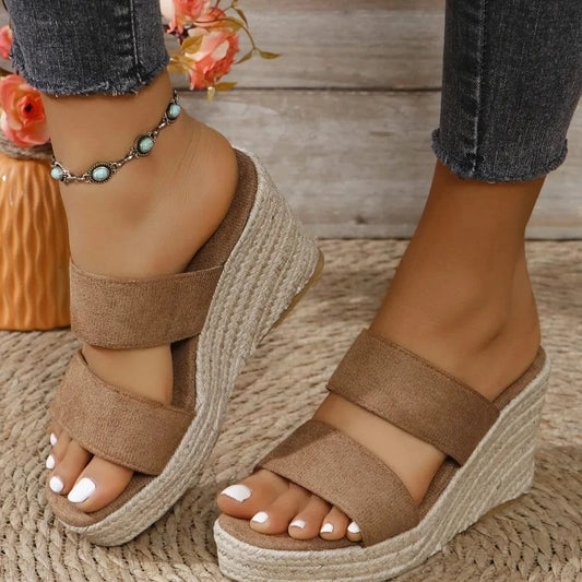 Open Toe Platform Wedge Sandals Camel / 36(US5) The Nichole Collection