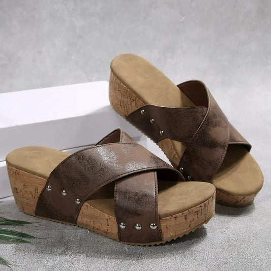 Open Toe Wedge Sandals Brown / 36(US5) The Nichole Collection