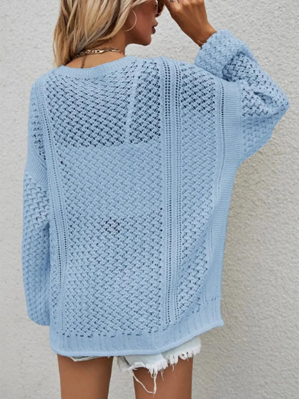 Openwork Button Front Cardigan Sweaters The Nichole Collection