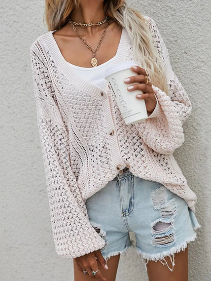 Openwork Button Front Cardigan Sweaters The Nichole Collection