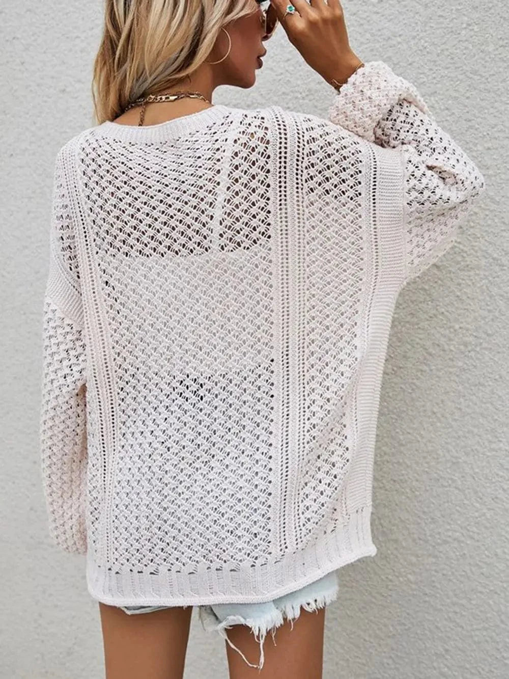 Openwork Button Front Cardigan Sweaters The Nichole Collection