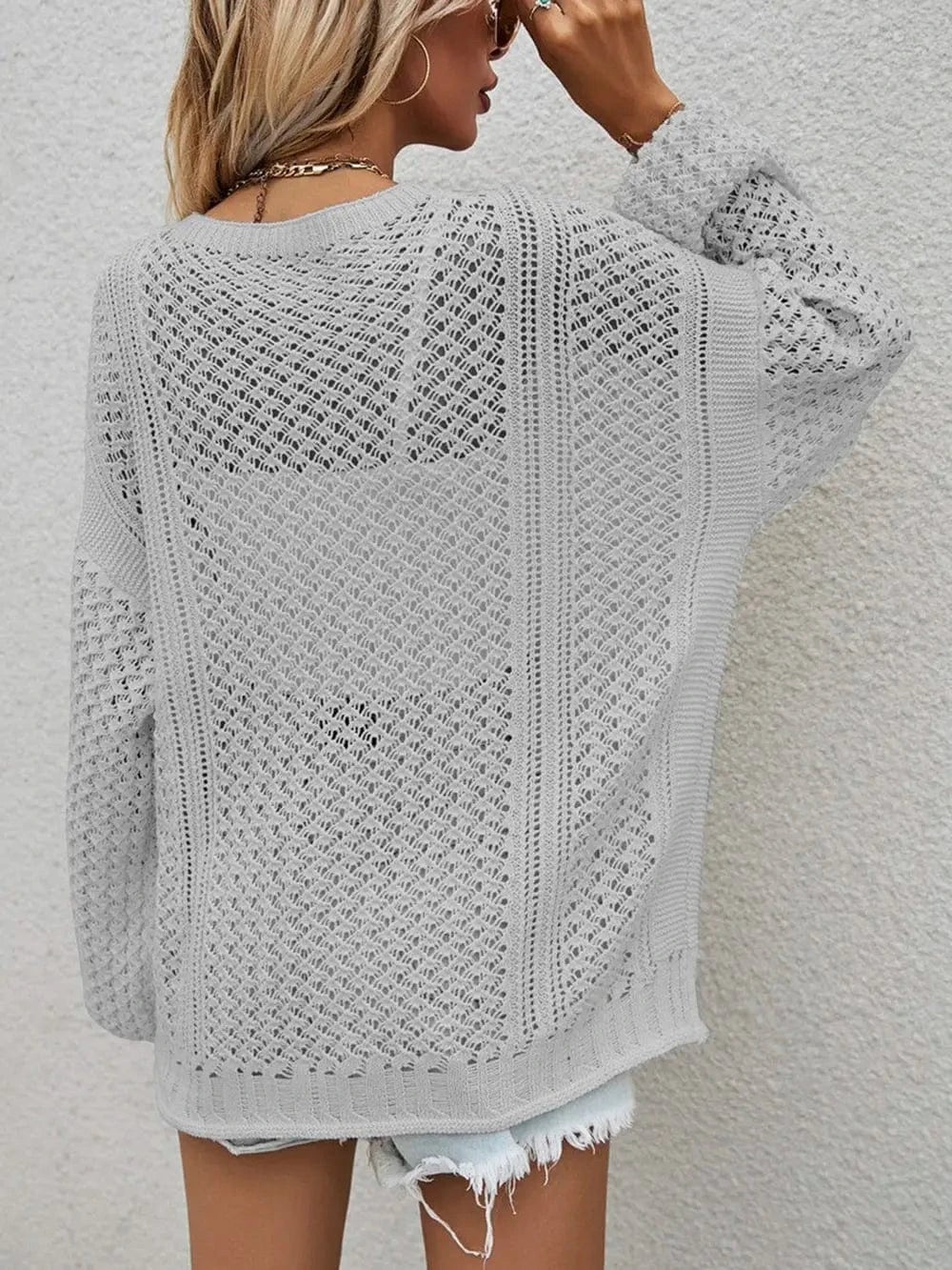 Openwork Button Front Cardigan Sweaters The Nichole Collection