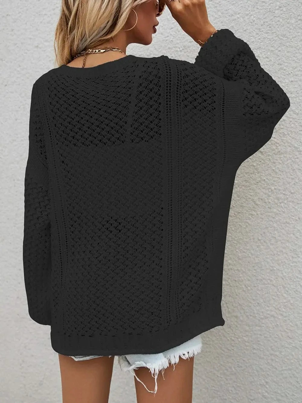 Openwork Button Front Cardigan Sweaters The Nichole Collection