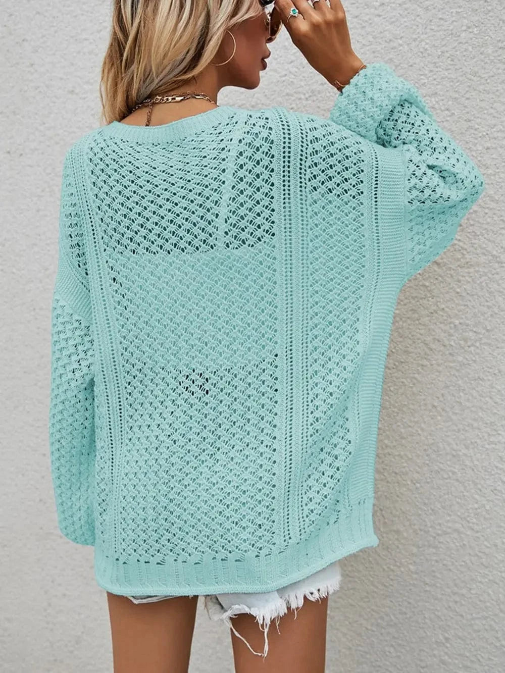 Openwork Button Front Cardigan Sweaters The Nichole Collection
